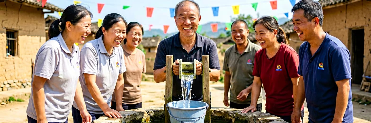 Humanitarian projects — volunteers at a community clean-water well